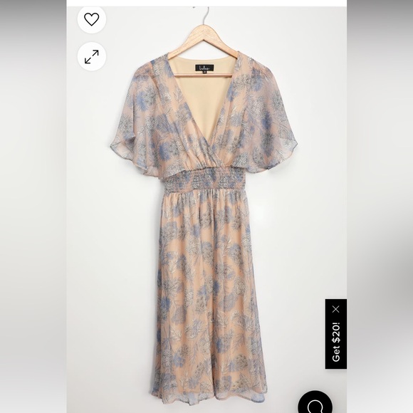 LuLus subtle romance Beige Floral Print Ruffled Midi Dress - Picture 3 of 5